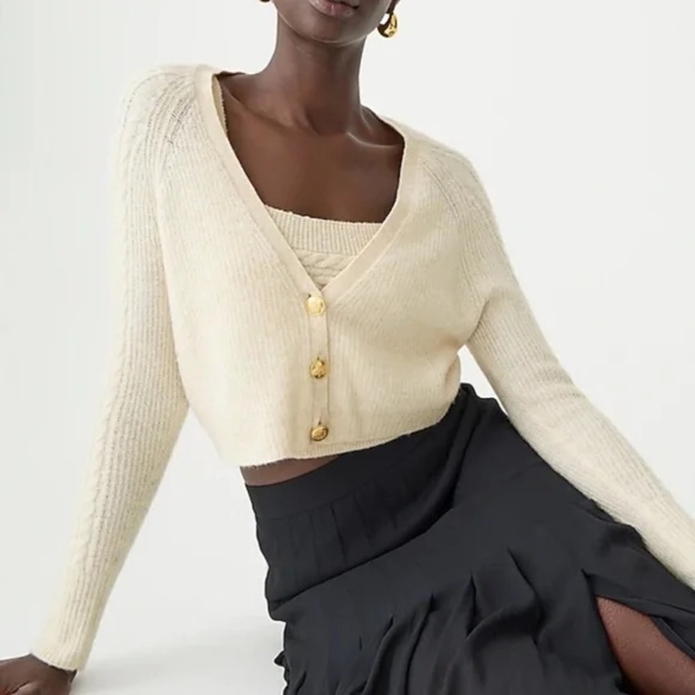 NWT J Crew Supersoft Cropped Cable Knit Wool Blend Sweater Tank Set Size Large
